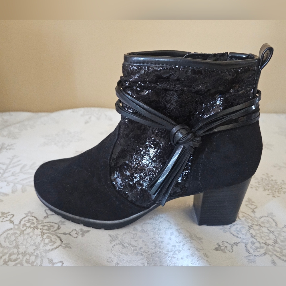 Black Ankle Boots Jana Tie Detail Heeled Sz 40